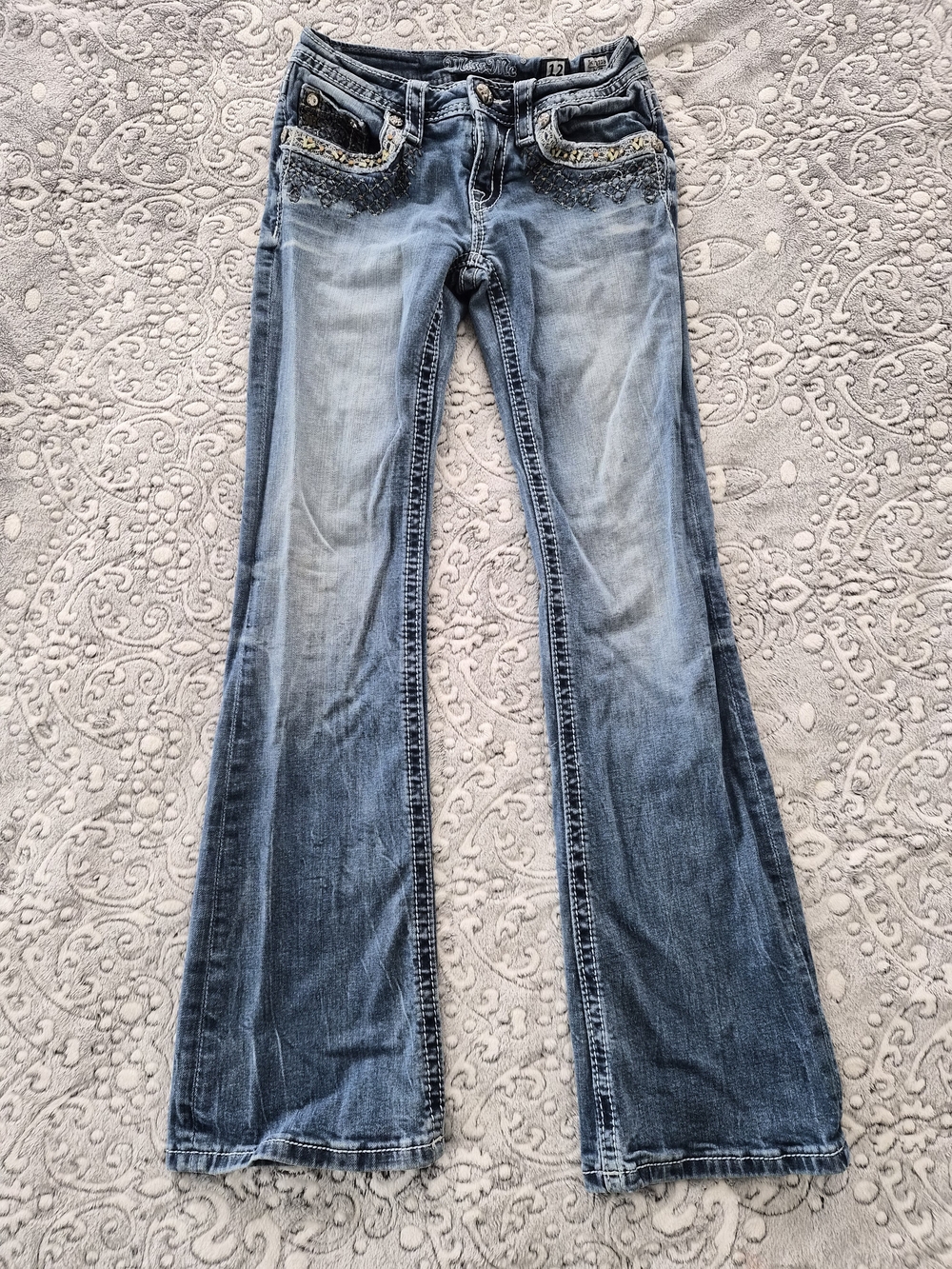Miss Me Medium Blue Embellished Flare Jeans